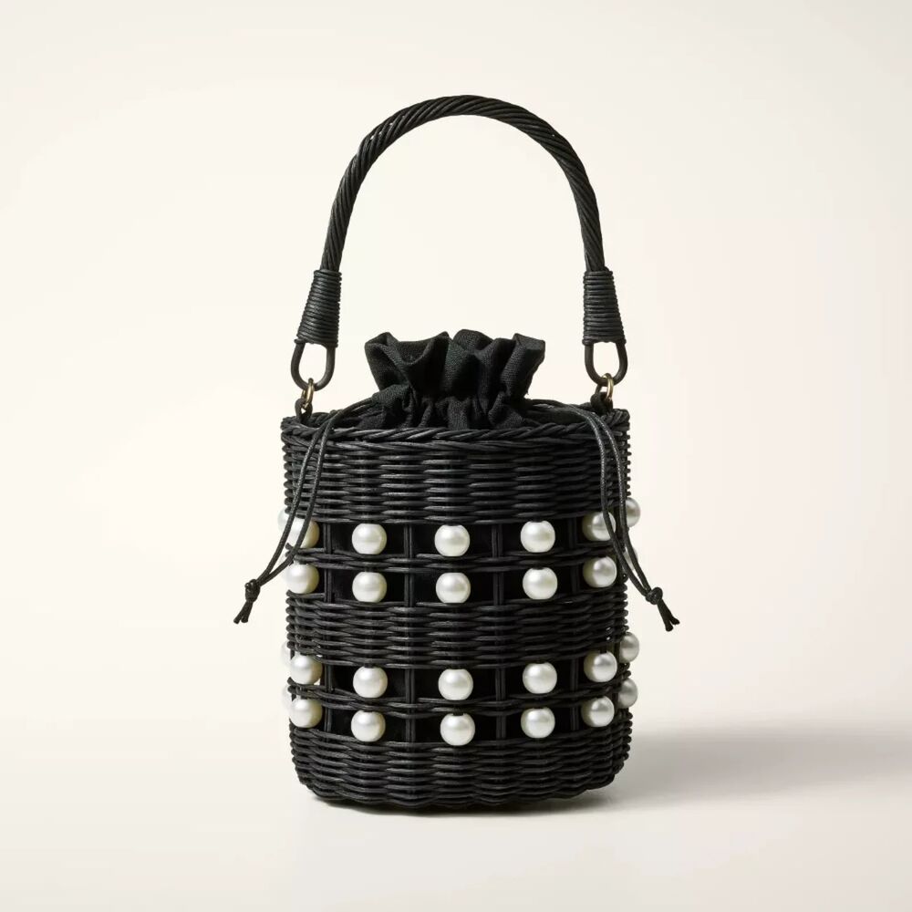 Kate Spade New York x Target Pearl Embellished Black Basket Bucket Bag NWT